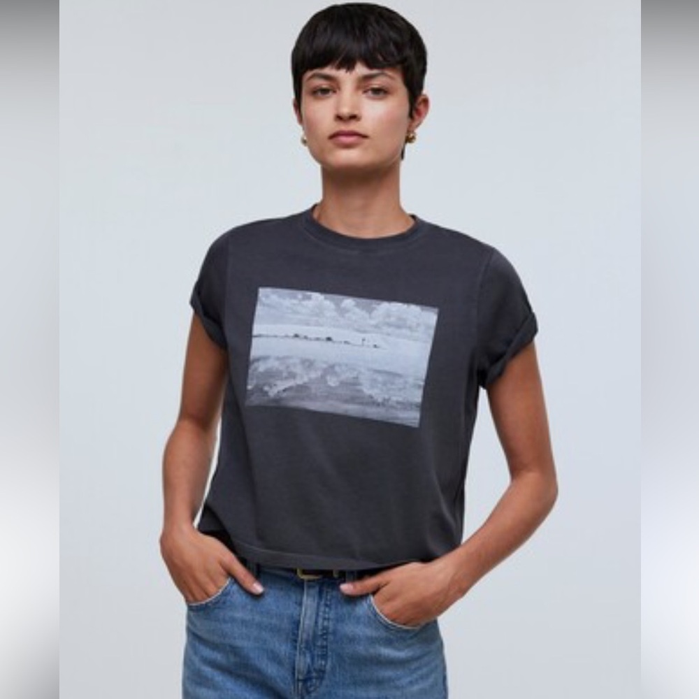 Madewell Charcoal Short Sleeve Boxy Crop Graphic Tee